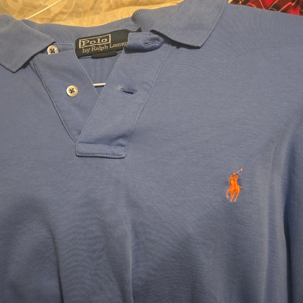 Polo by Ralph Lauren Men's Polo Shirt in Blue with Orange Logo